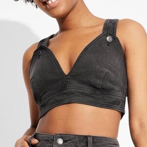 Women's Cropped Denim Vest Black Tank Wild Fable L